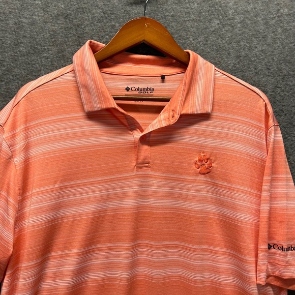 Columbia Other - Columbia‎ Golf Mens XL Orange Space Dye Stripe Clemson Paw Polo Shirt